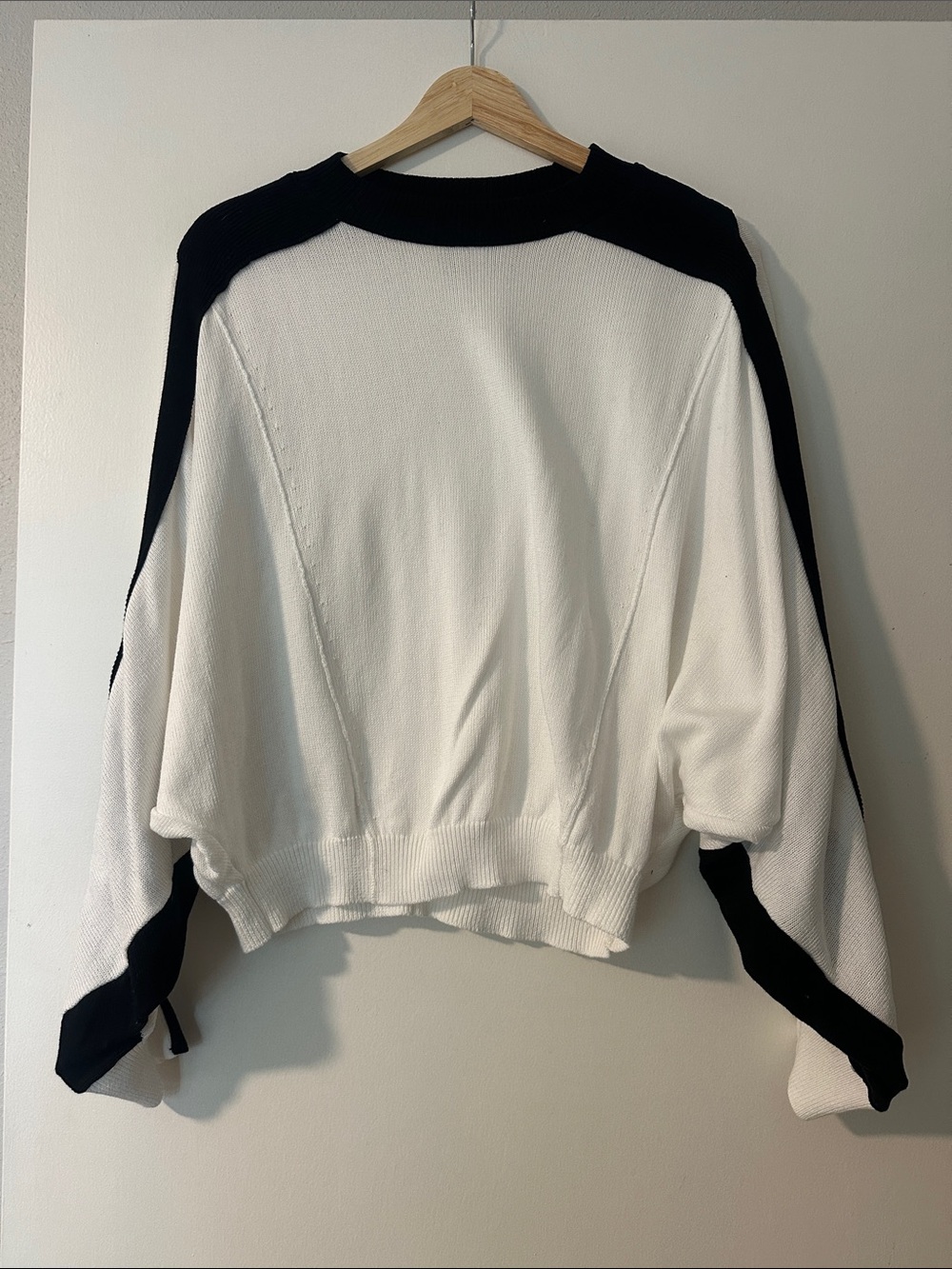 Anthropologie Maeve Dolman Black and White Colorblock 100% Cotton Sweater